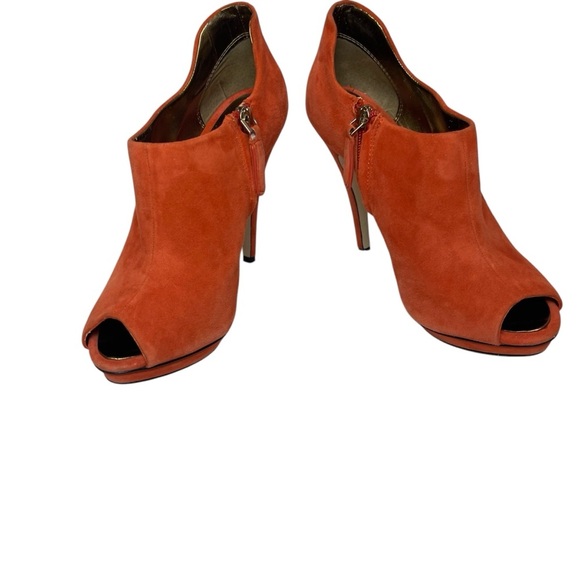 BCBGMaxAzria Red/Orange‎ High-Heeled Peep-Toe Booties - Picture 8 of 10